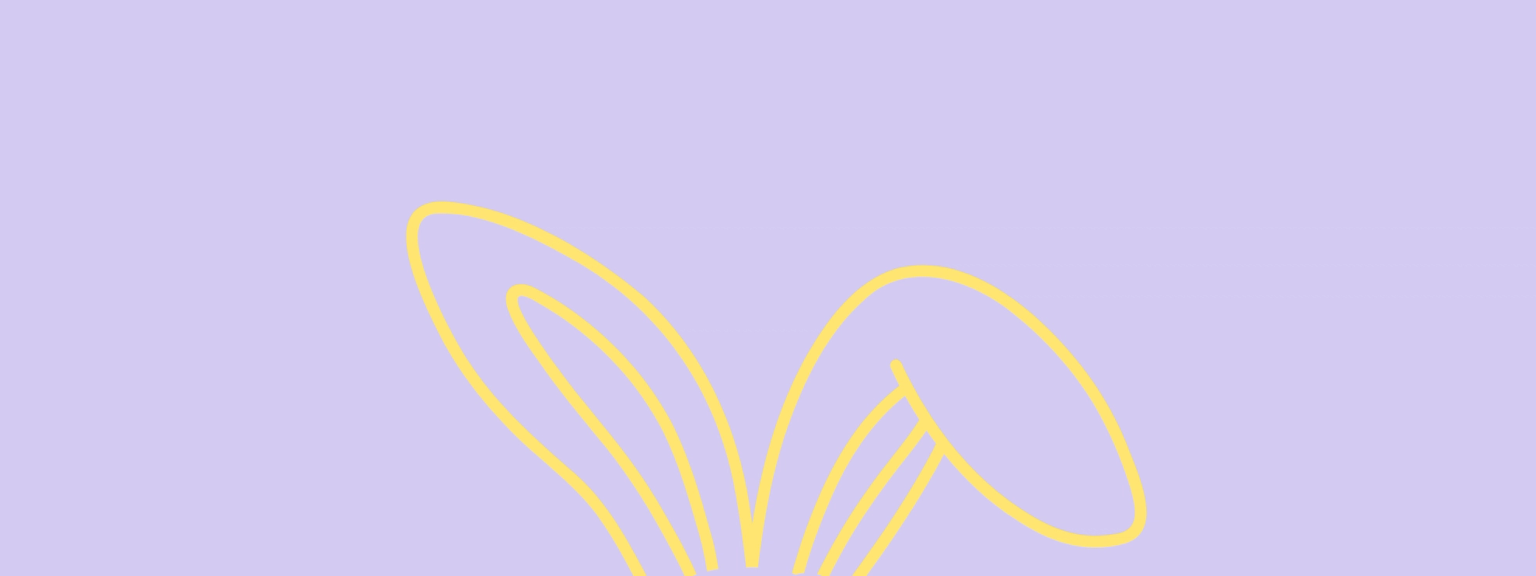 Gul kontur av kaninöron pÄ en lila bakgrund.