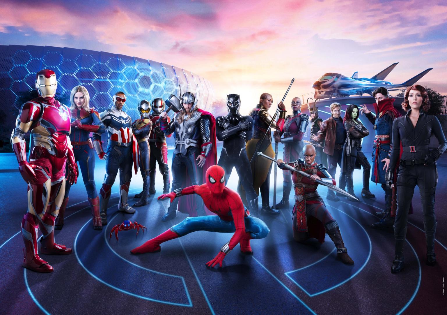 en grupp avengers står bredvid varandra i en cirkel