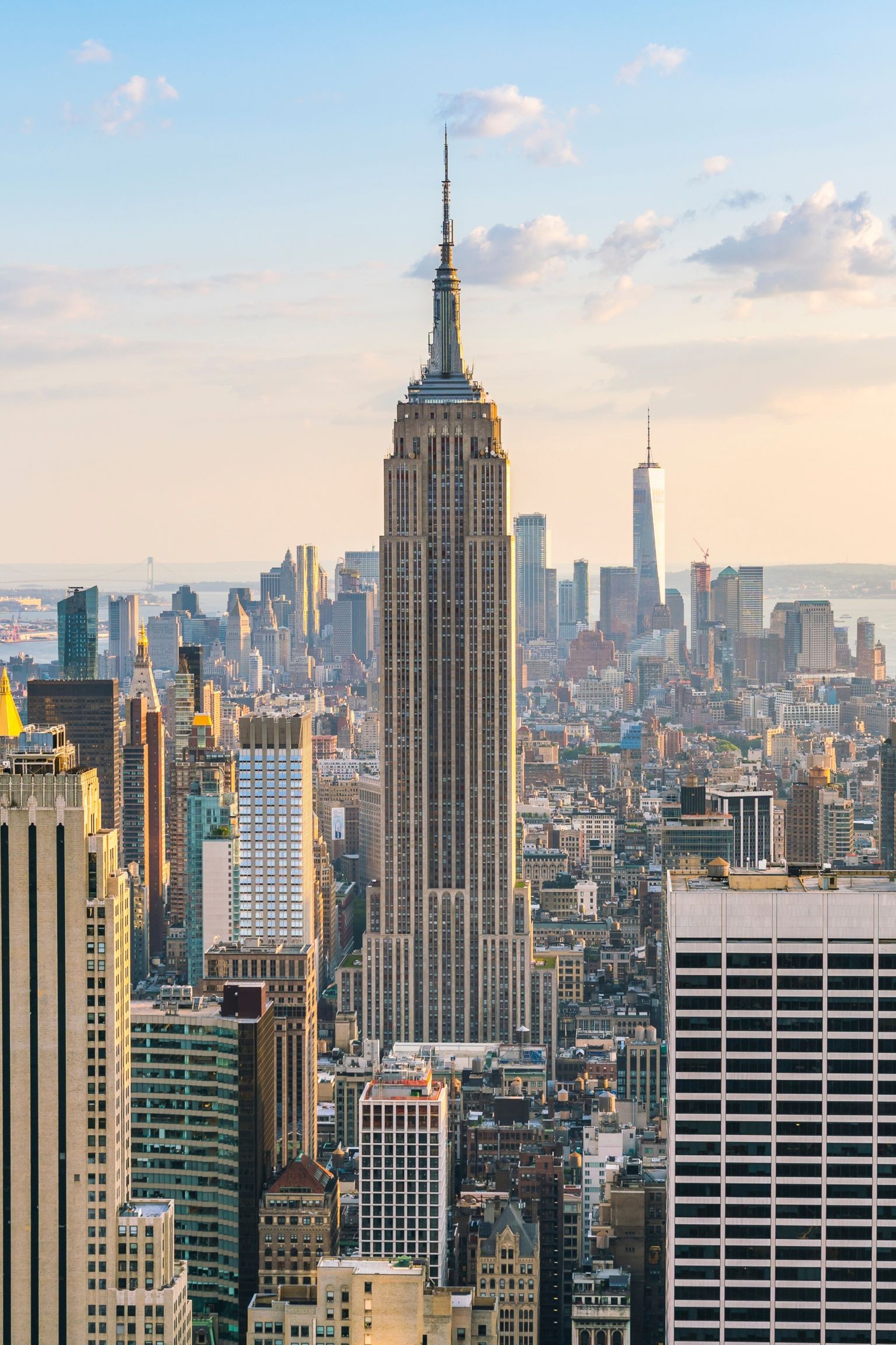 en luftig utsikt over skyline av new york city med empire state building i forgrunnen