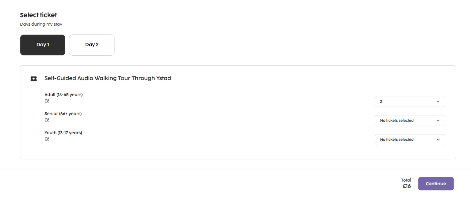 a screenshot of a website that says select ticket