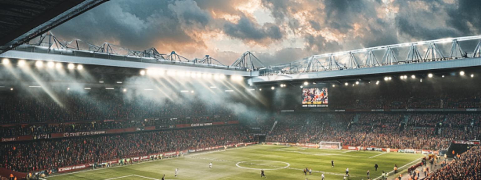 a soccer stadium filled with people watching a game