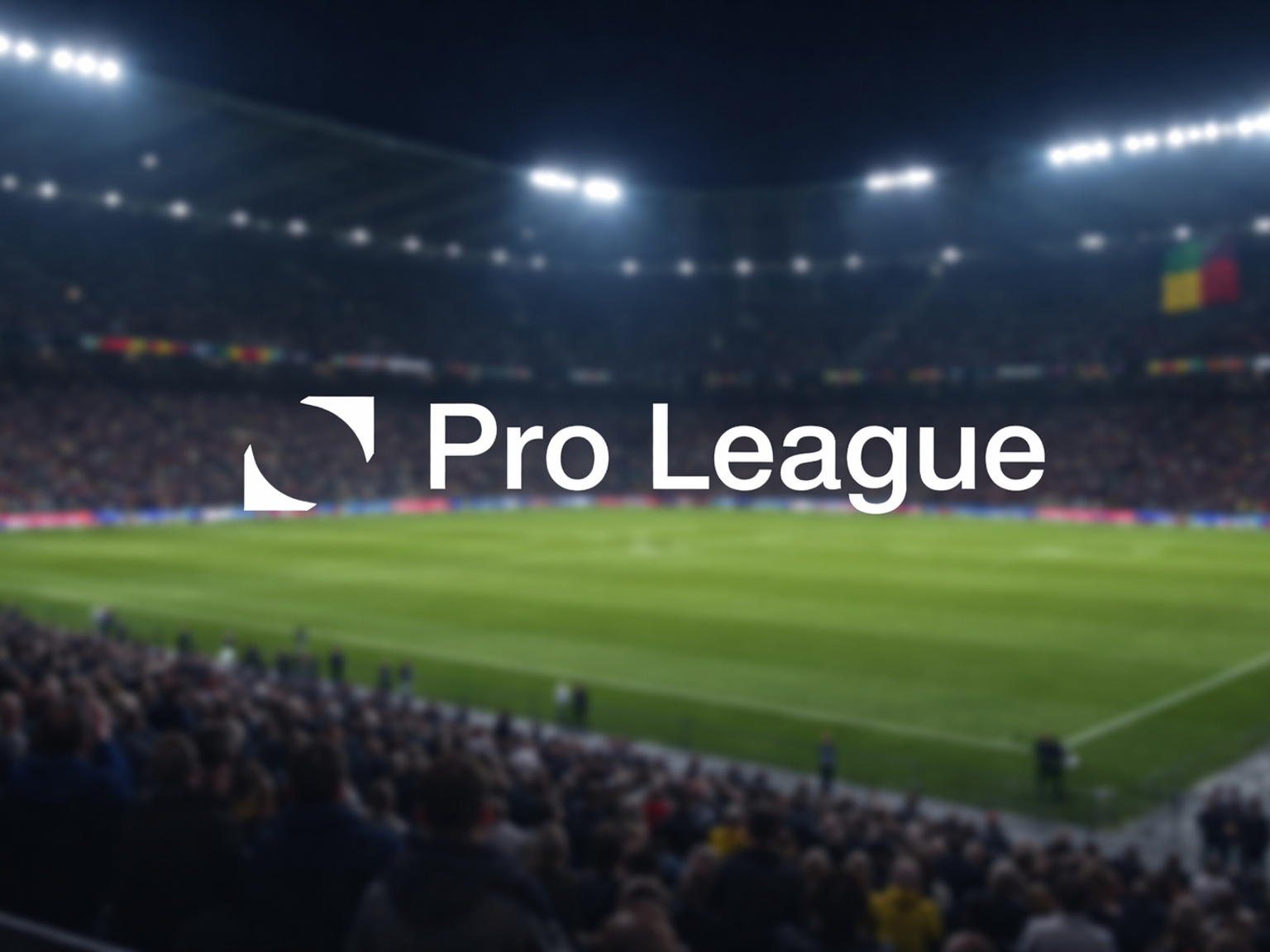 Pro-League-Logo und Text über einem verschwommenen Fußballstadion.