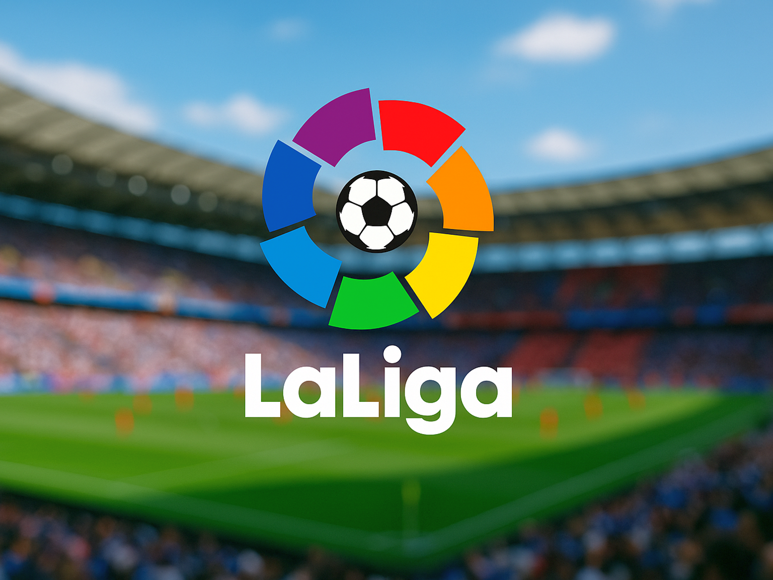 LaLiga-Logo über einem verschwommenen Fußballstadion.