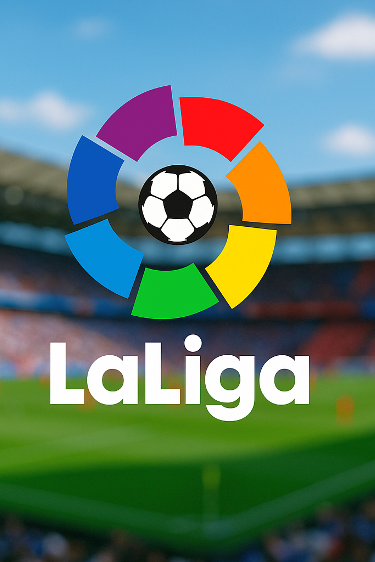 LaLiga-Logo über einem verschwommenen Fußballstadion.