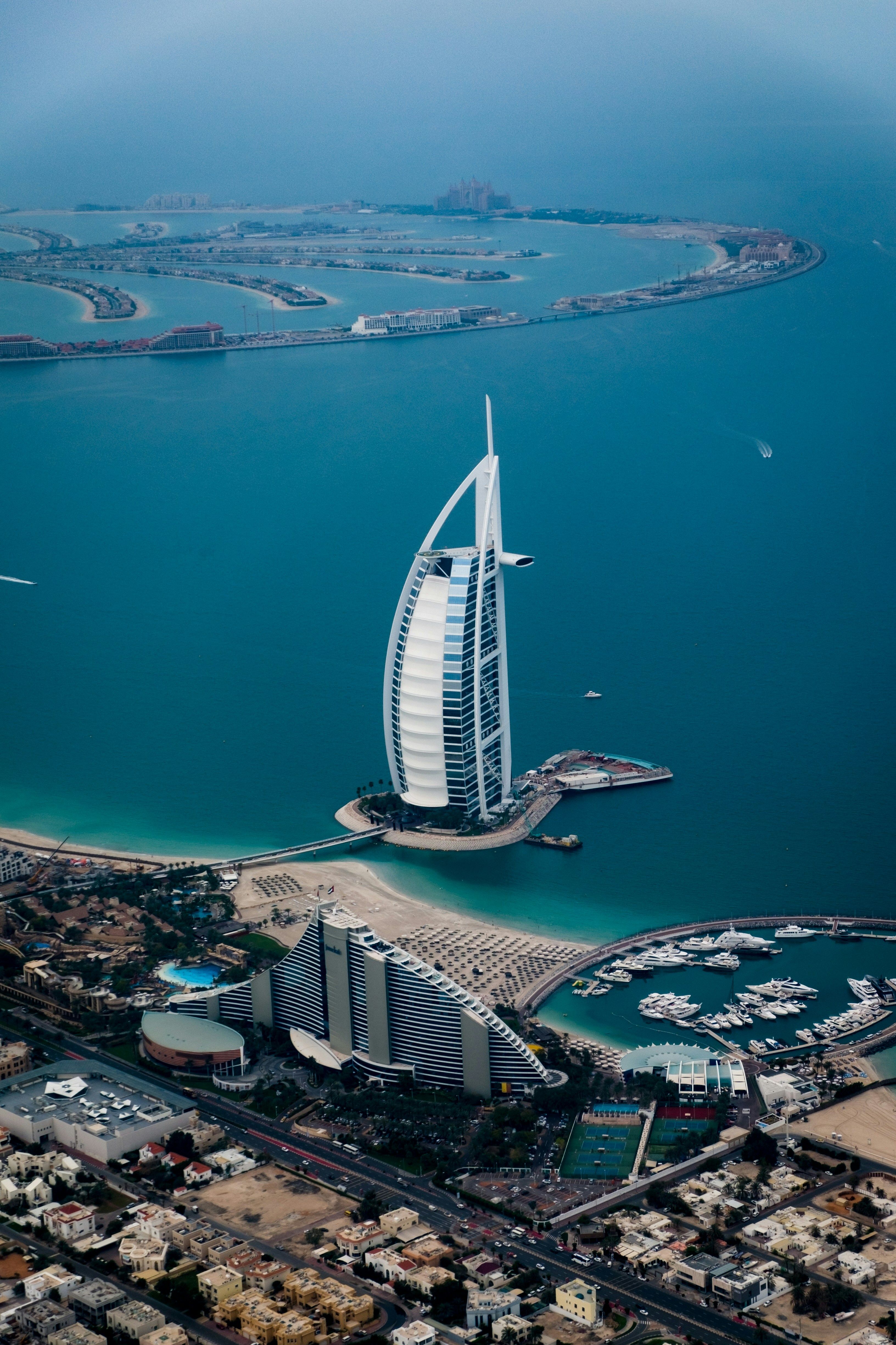 an aerial view of the Burj Al Arab in Dubai