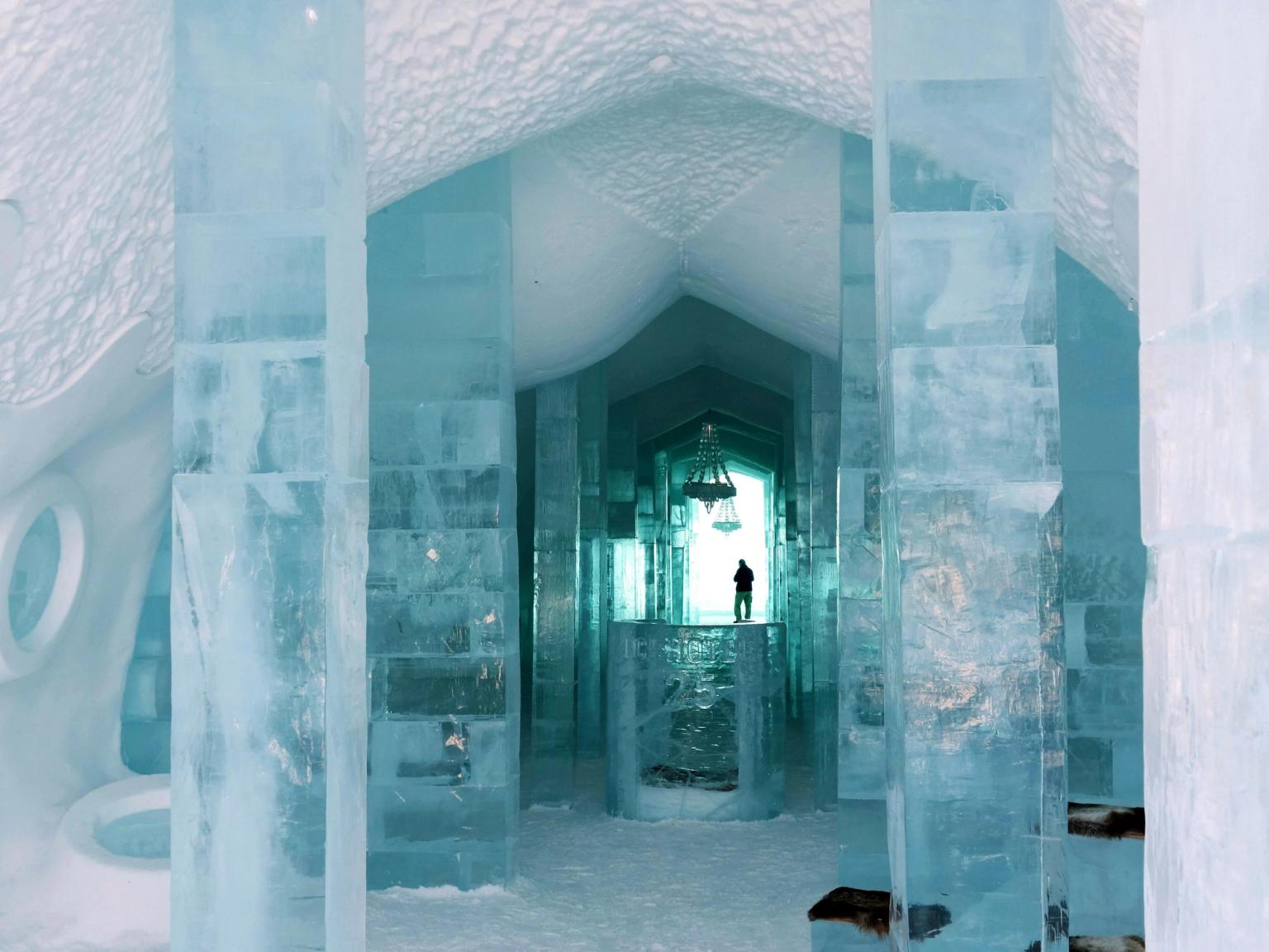 the inside of a building made of ice and snow