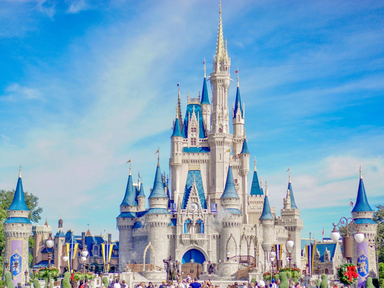slottet på disney world er et meget stort slot med mange tårne