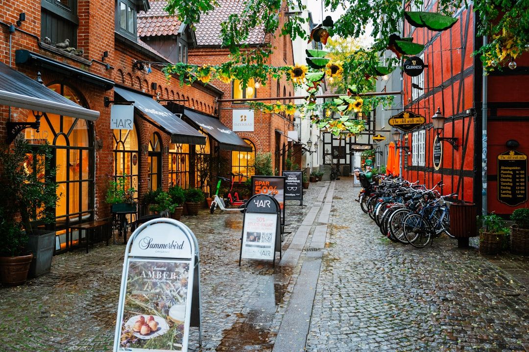 eine Kopfsteinpflasterstraße mit vielen Fahrrädern, die an der Seite geparkt sind