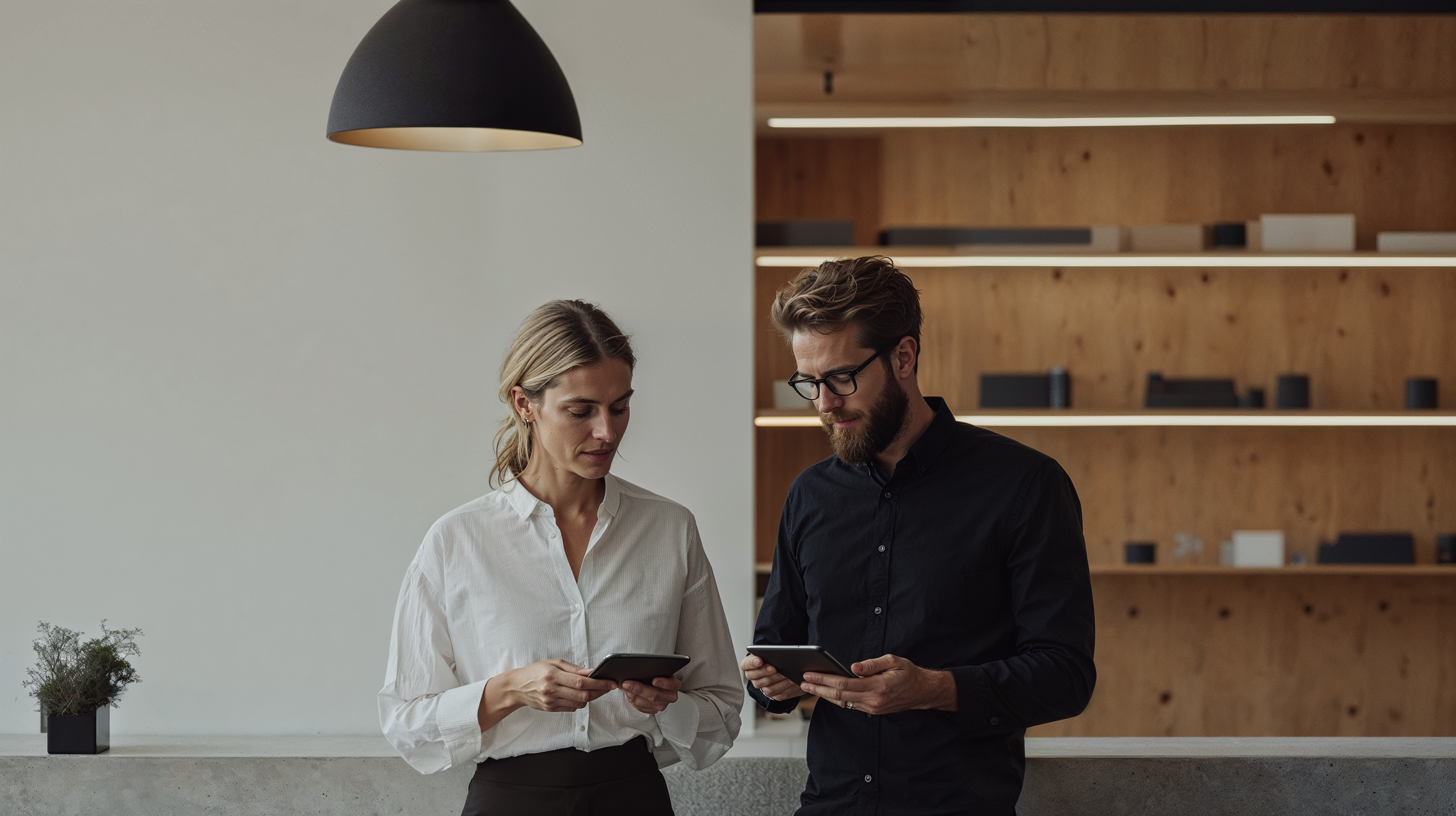people looking on phone inside office