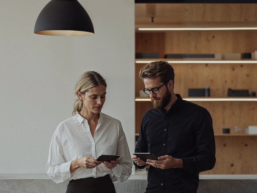 people looking on phone inside office
