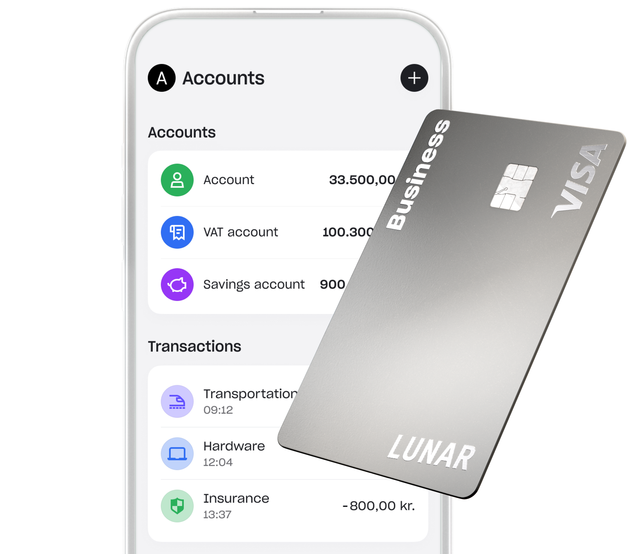 Business card and screen showing account