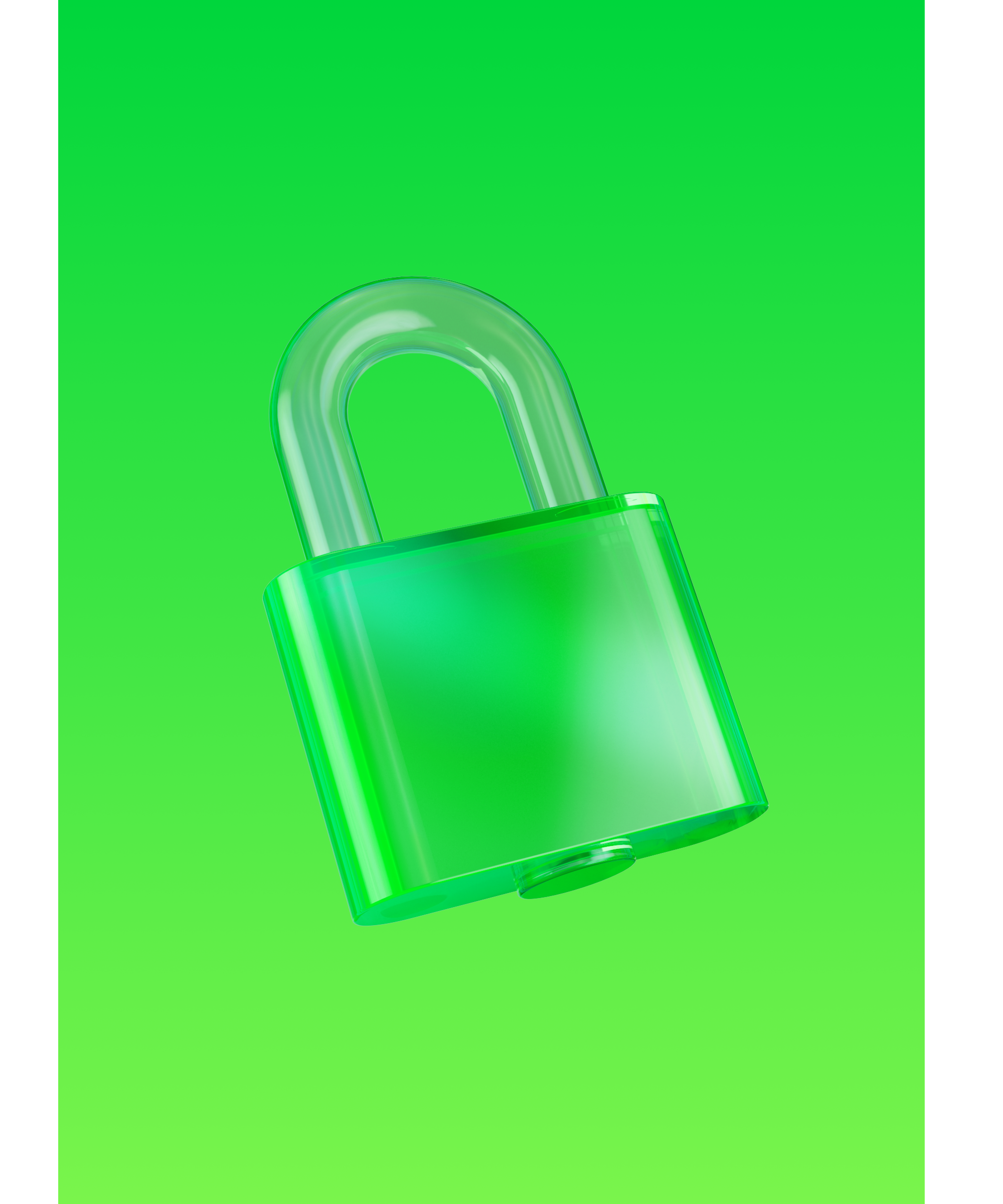 A 3D icon of a translucent green padlock shown against a bright green background.