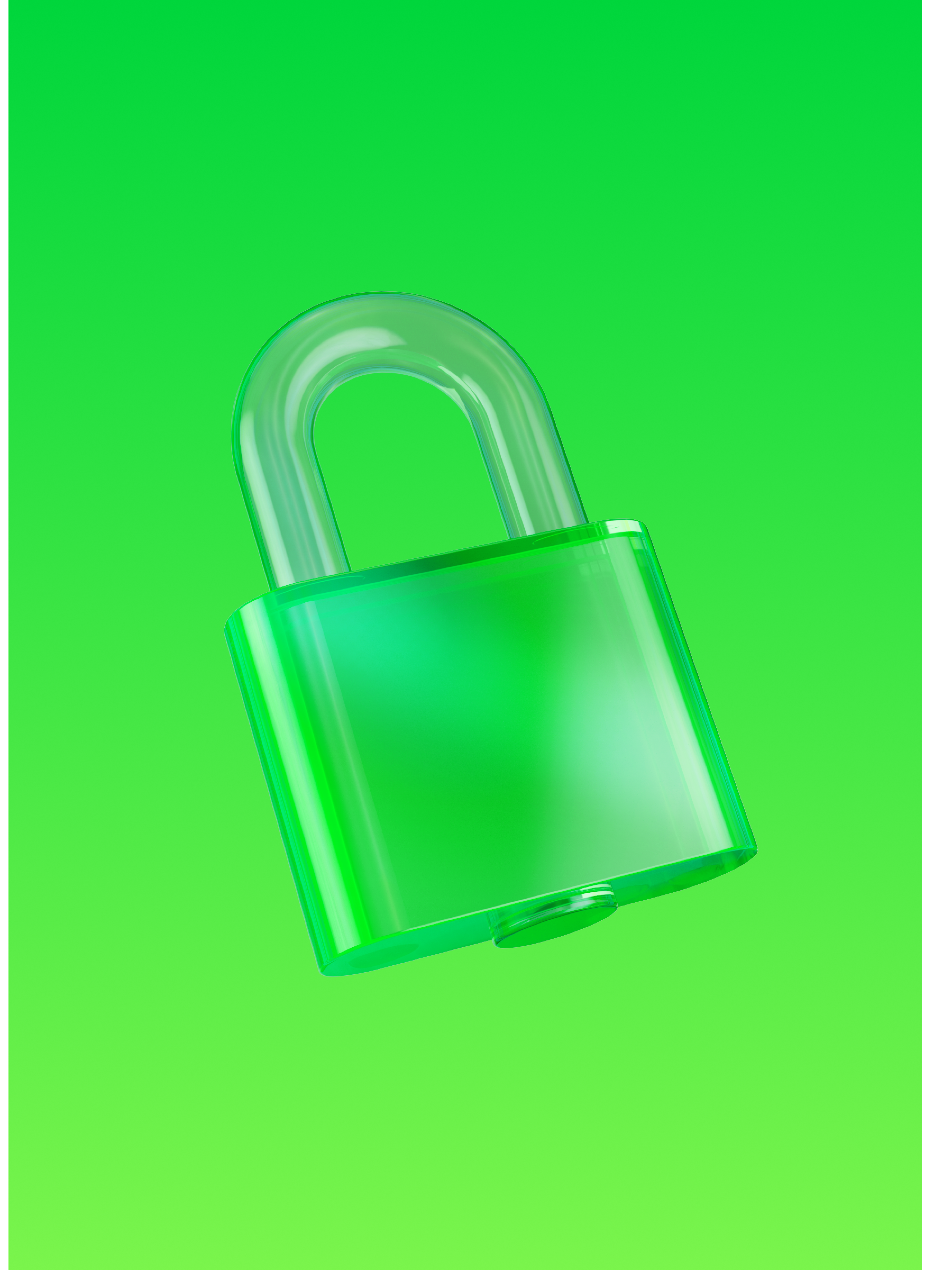 A 3D icon of a translucent green padlock shown against a bright green background.