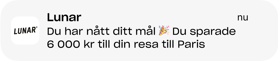 Notification SE Du har nått ditt mål Du sparade 6 000 kr till din resa till Paris