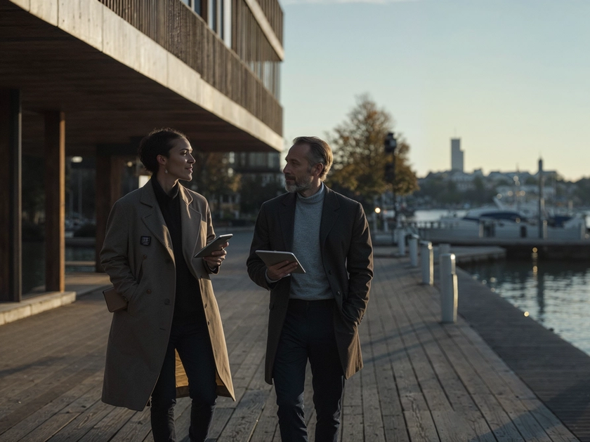 People walking on pier ocean tablet