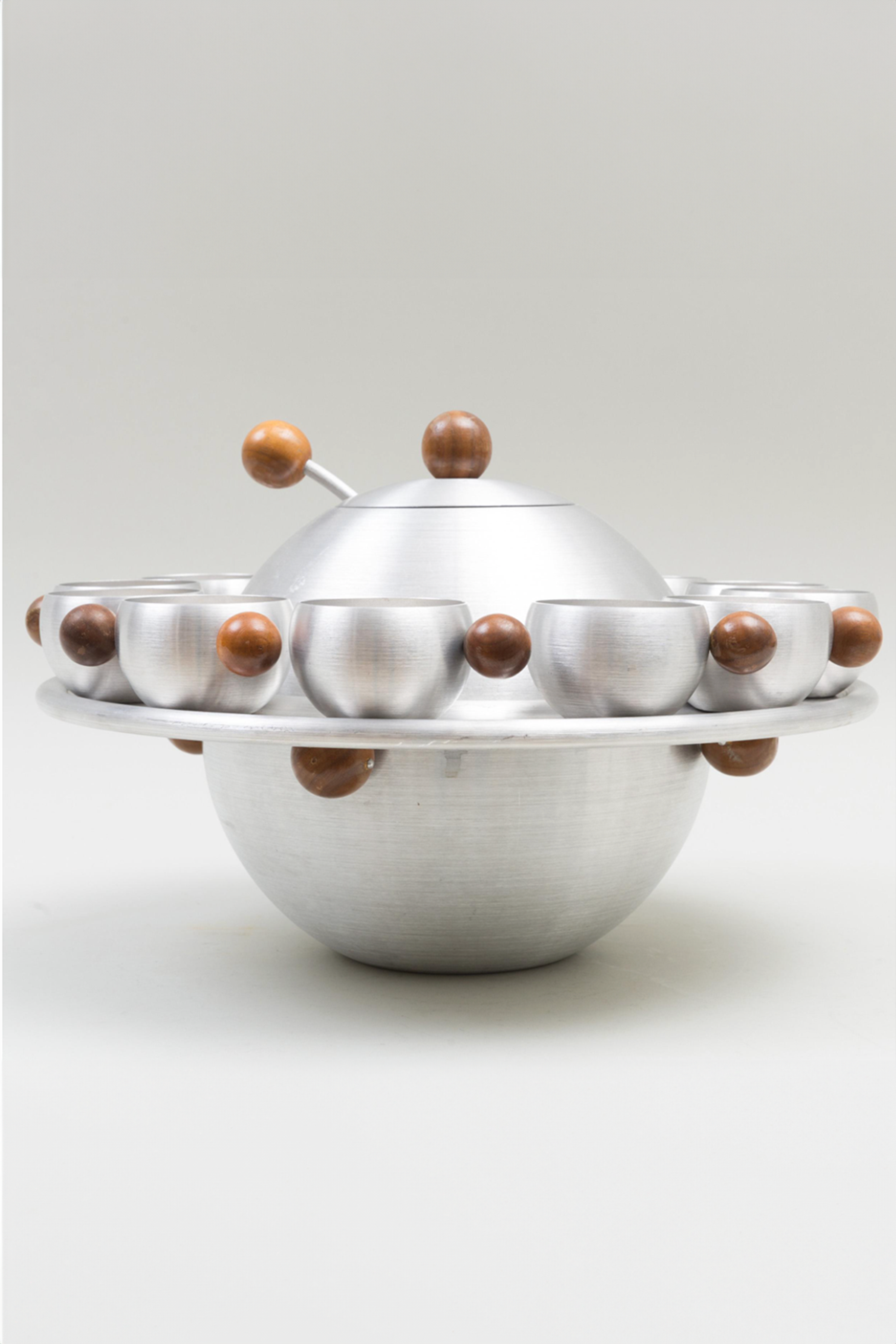 Russel Wright Spun Aluminum And Wood 'Saturn' Punch Set by Stair