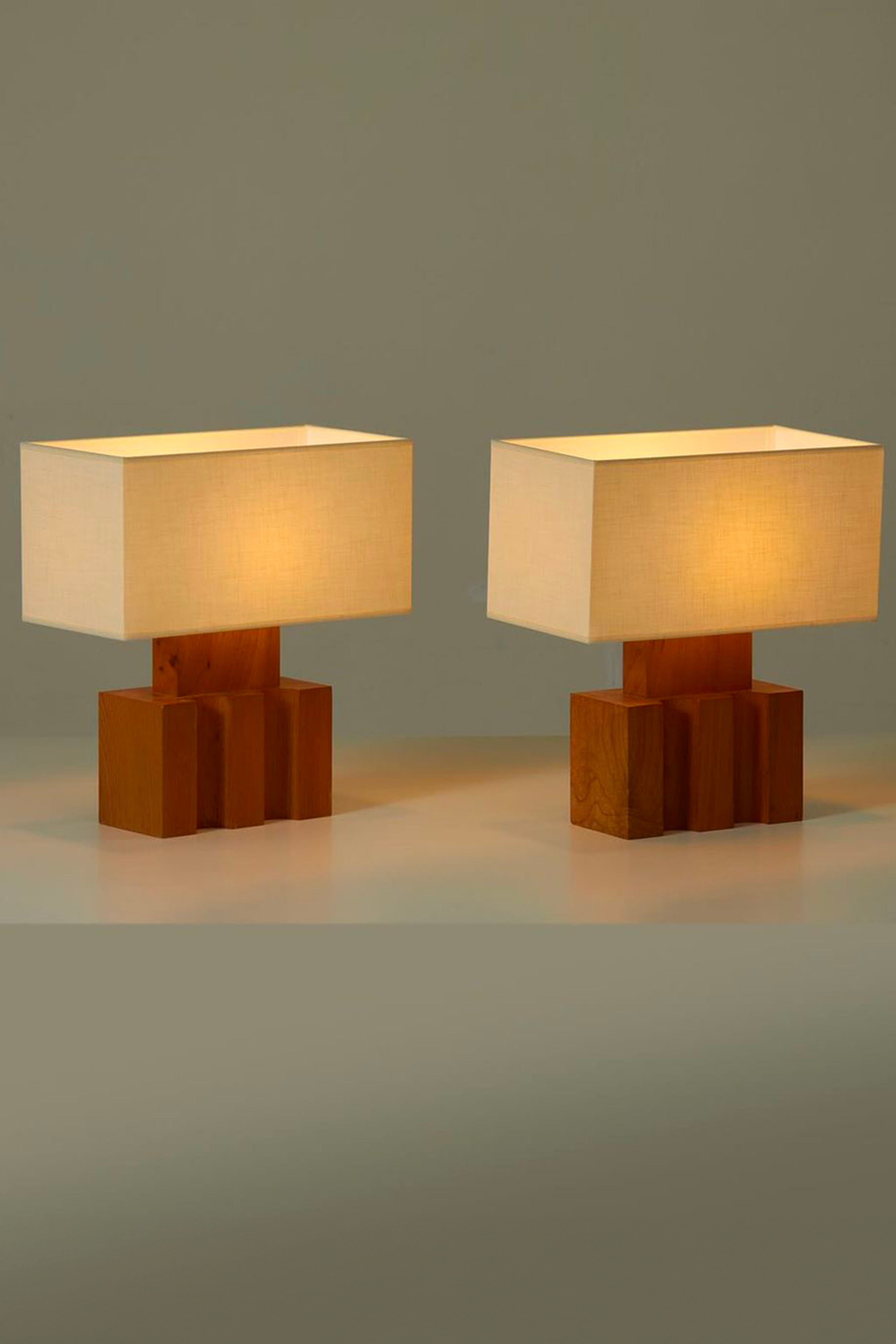 Wood and Linen Table Lamps by Maison Regain