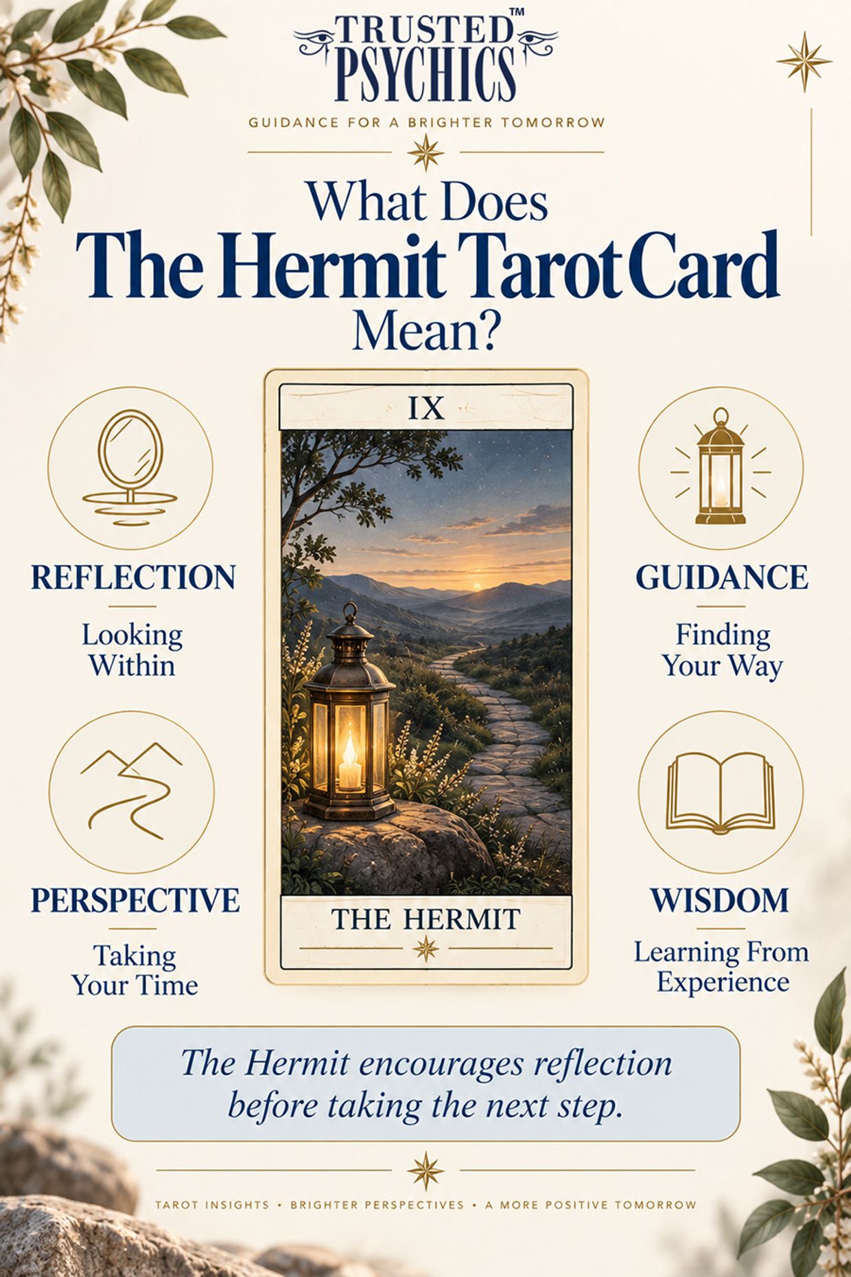 An infographic showing what the Hermit Tarot Card Means