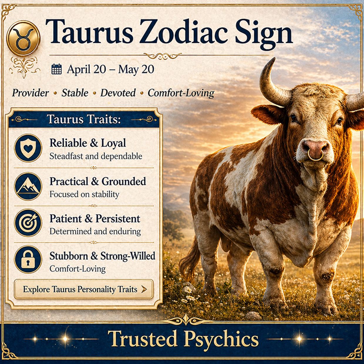 Taurus Personality Traits - Taurus Zodiac Sign Infographic