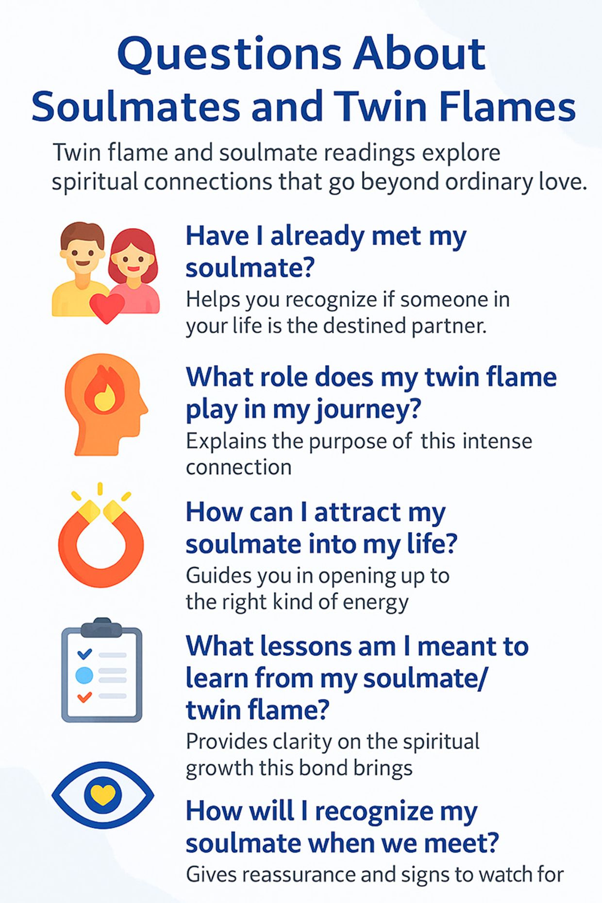 What Questions to Ask in a Love Reading - Infographic on Soulmates and Twin Flames