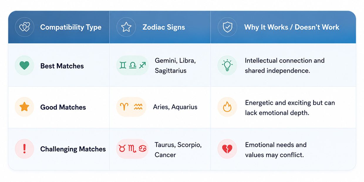 Aquarius Compatible Signs (Love and Relationships) Infographic