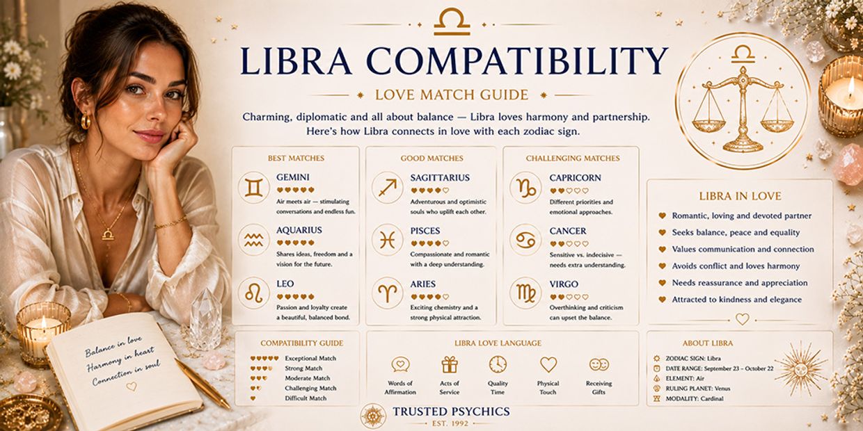Who Is Libra Most Compatible With in Love and Relationships? Libra Compatibility Infographic.