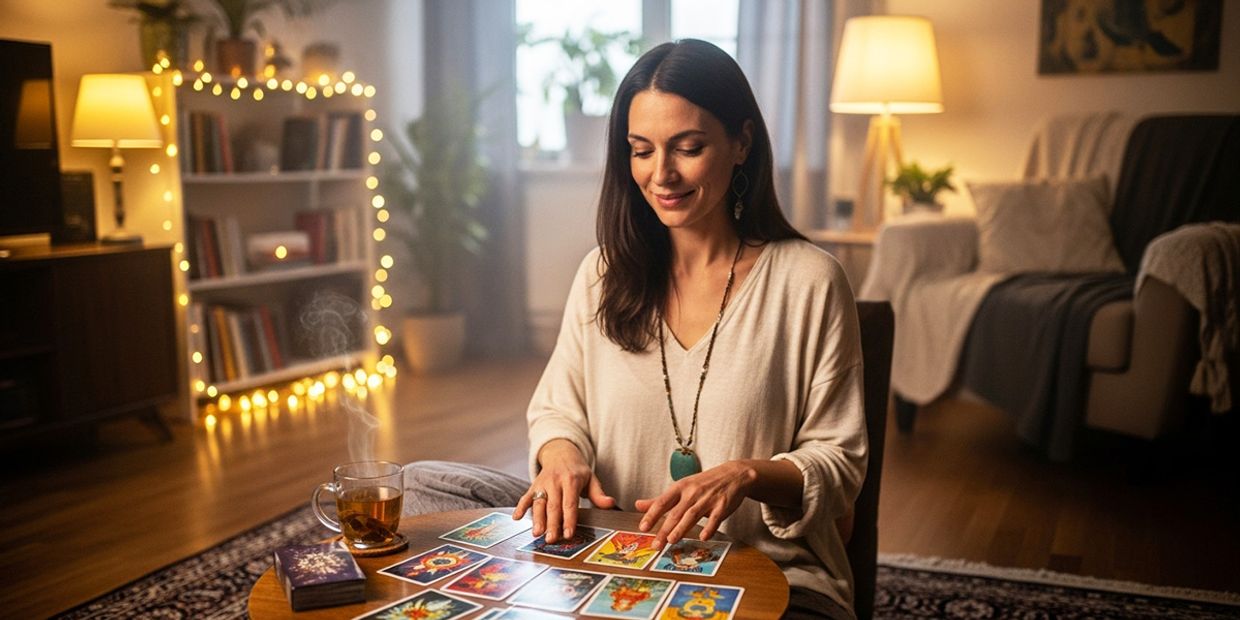 Yes or No Tarot Card Readings. Female tarot reader, reading her cards.