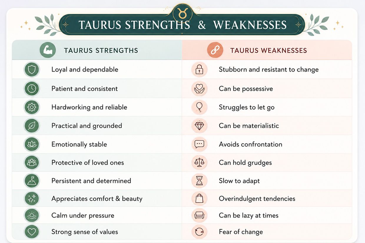 Taurus Personality Traits - Taurus Strengths and Weaknesses - Infographic