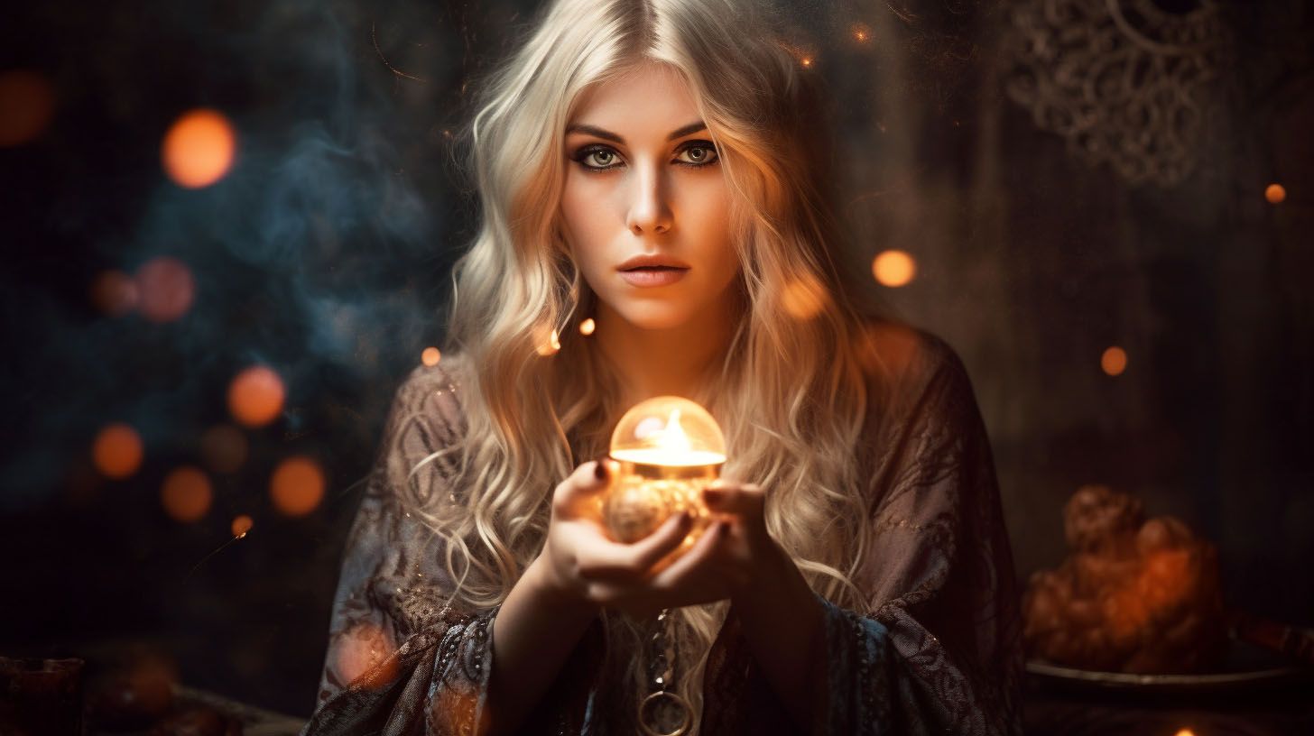 A young psychic medium reader with a crystal ball