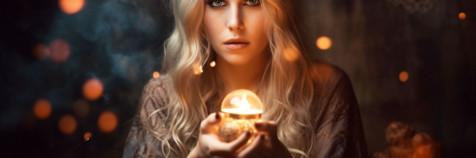 A young psychic medium reader with a crystal ball