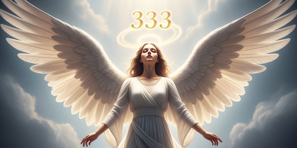 333 Angel Number Meaning - An angel with 333 above her head.