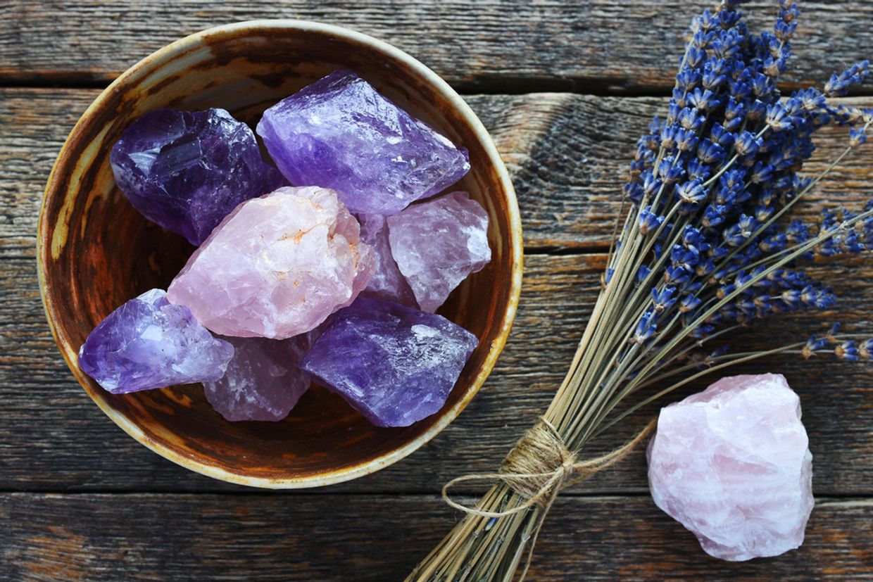 Amethyst in a bowl with some lavender