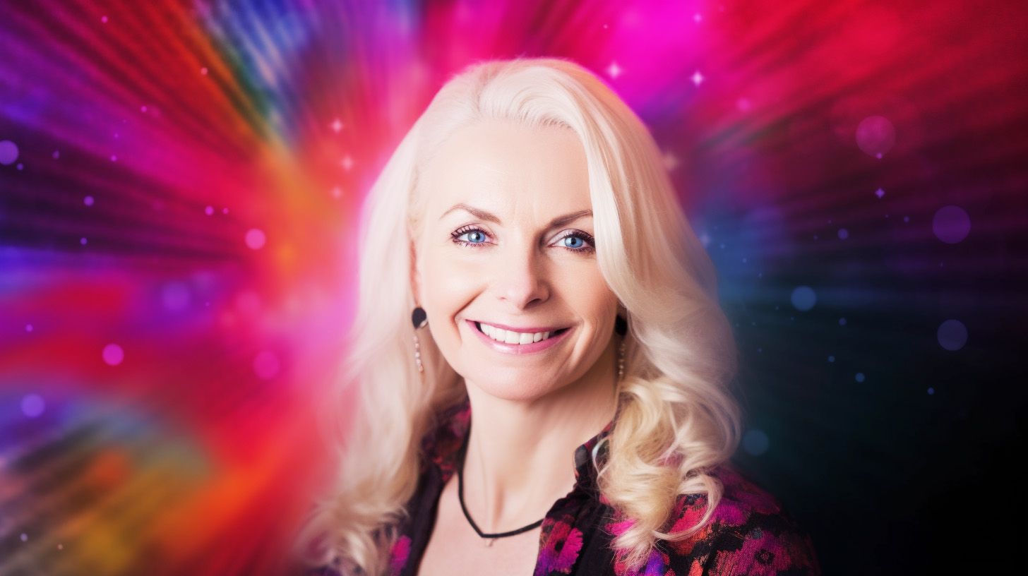 A female psychic reader with light energy around her