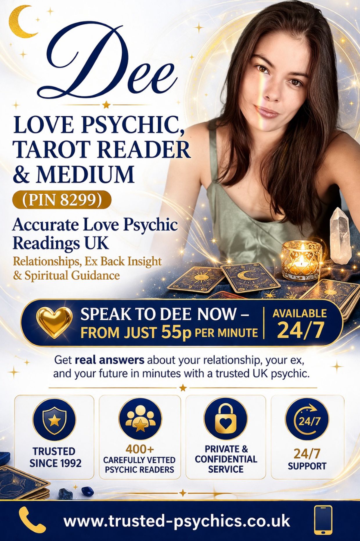 Dee – Psychic, Tarot Reader & Medium (PIN 8299)