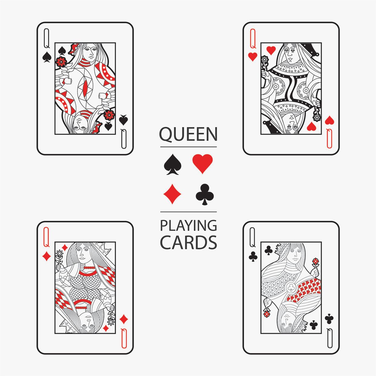 Queen of Spades Meaning - Showing the different Queen cards.