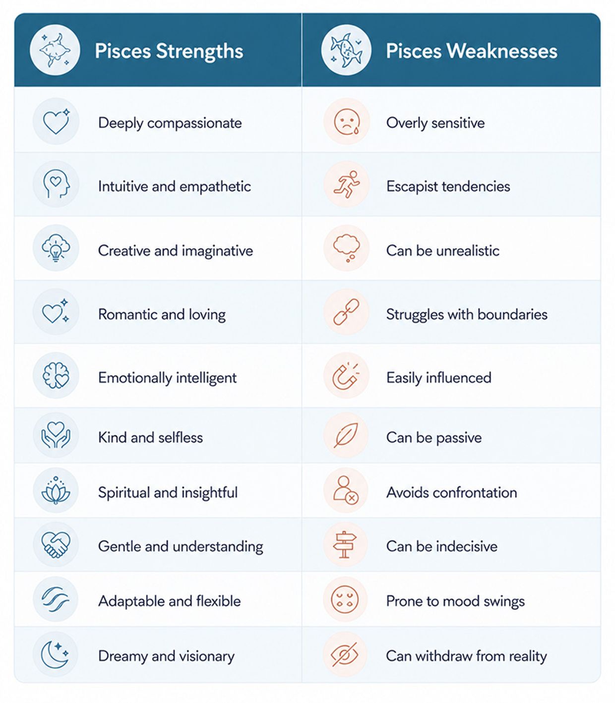 Pisces Personality Traits - Pisces Strengths & Weaknesses Infographic