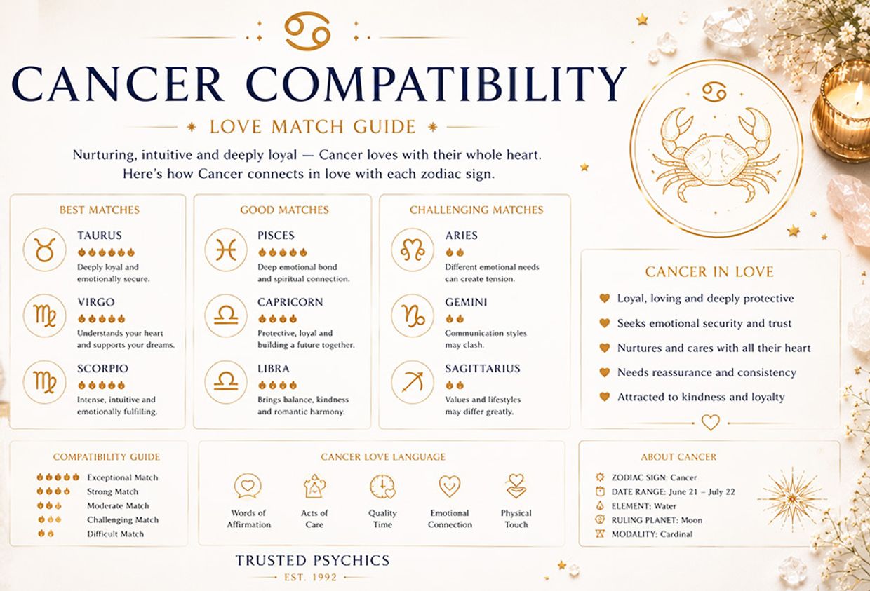Who Is Cancer Most Compatible With in Love & Relationships? Infographic