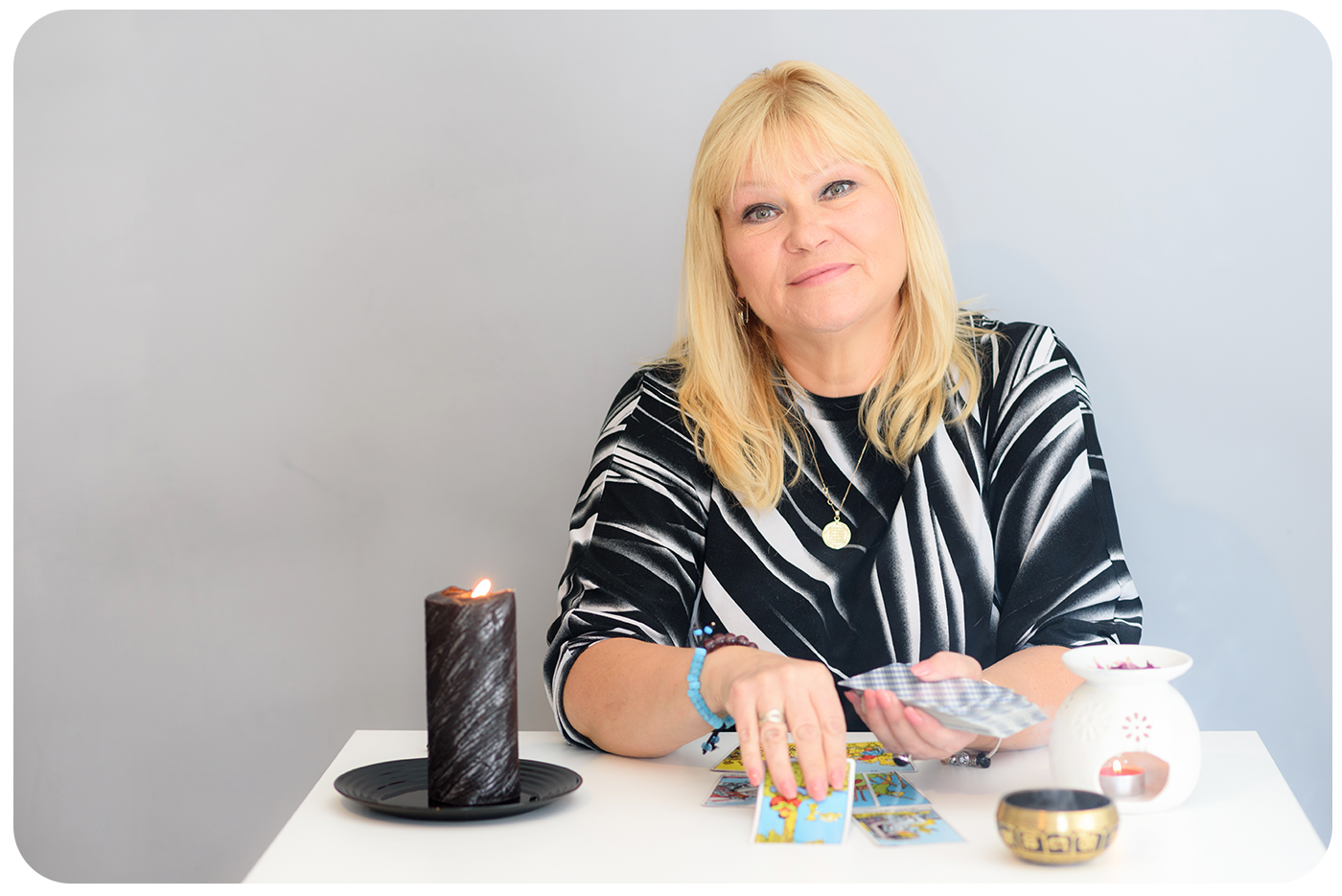 Experienced psychic offering online readings with tarot cards.