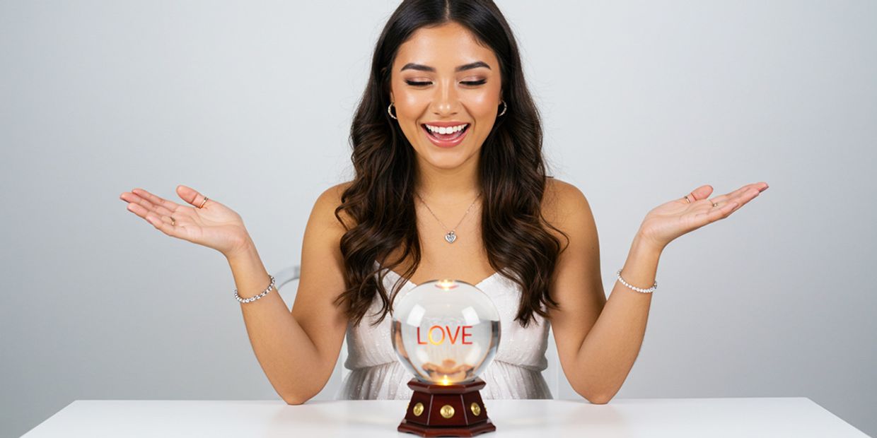 A psychic love reader, reading with her crystal ball.