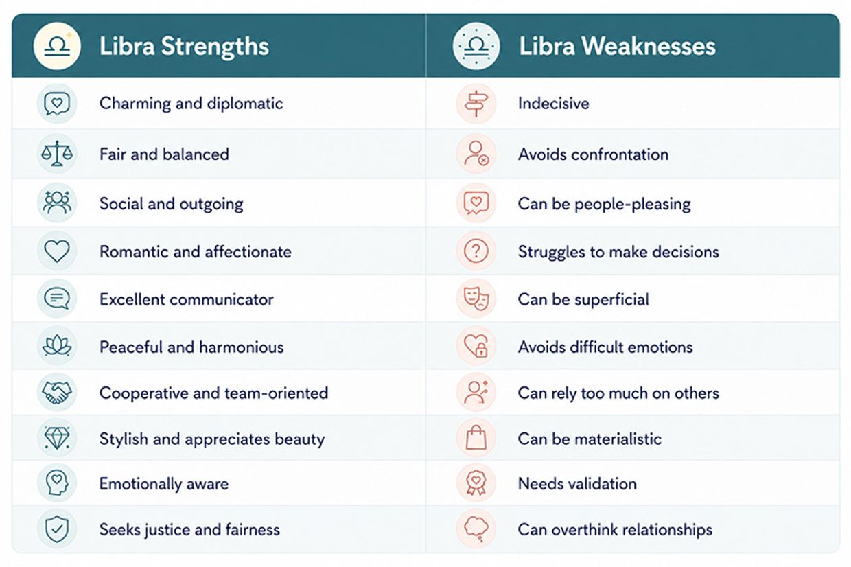Libra Personality Traits - Libra Strengths and Libra Weaknesses Infographic
