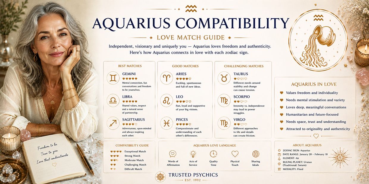 Who Is Aquarius Most Compatible With in Love and Relationships? Aquarius Compatibility Infographic