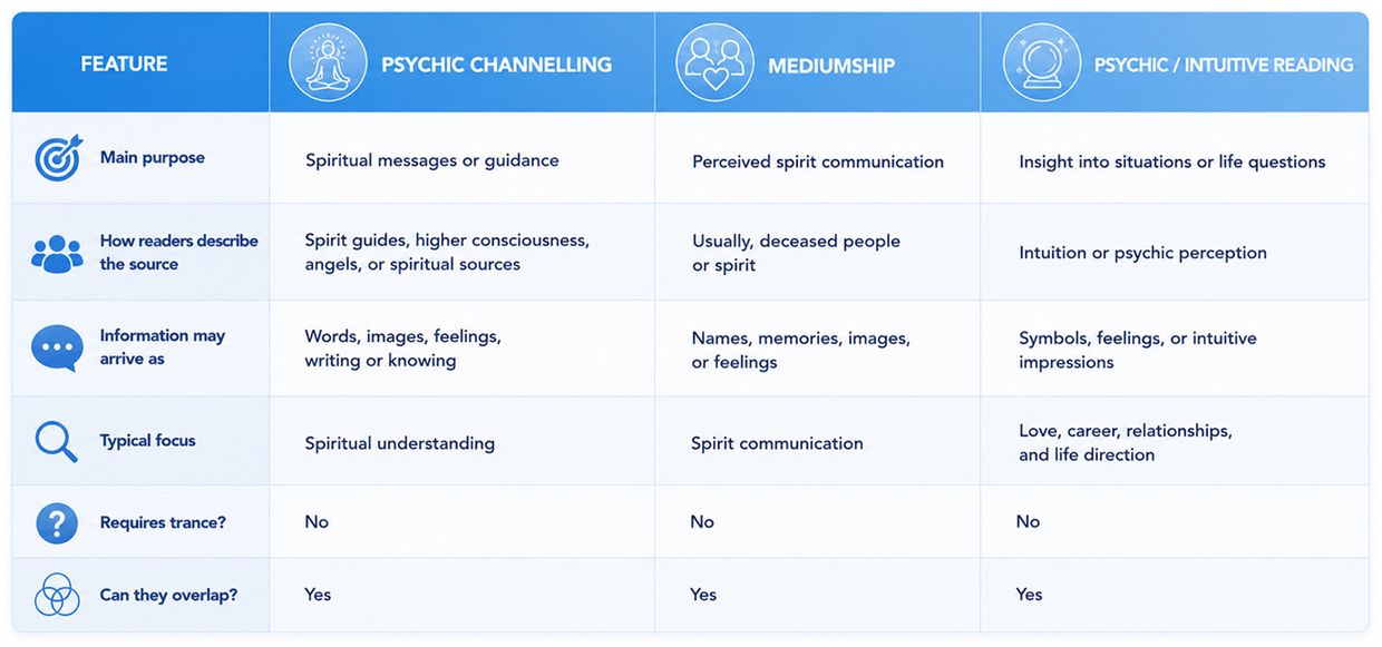 Psychic Channelling vs Mediumship vs Psychic Readings