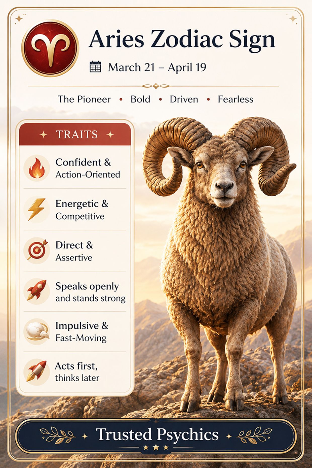 Aries Personality Traits - Trusted Psychics - Infographic