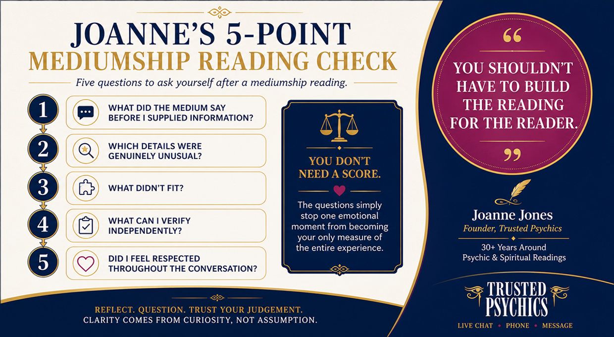Joanne's 5 Point Mediumship Reading Check - Infographic