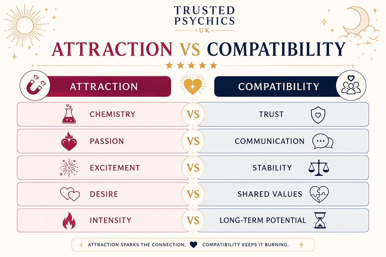 Zodiac Compatibility Guide: Best Matches for Every Zodiac Sign - Attraction vs Compatibility Infographic
