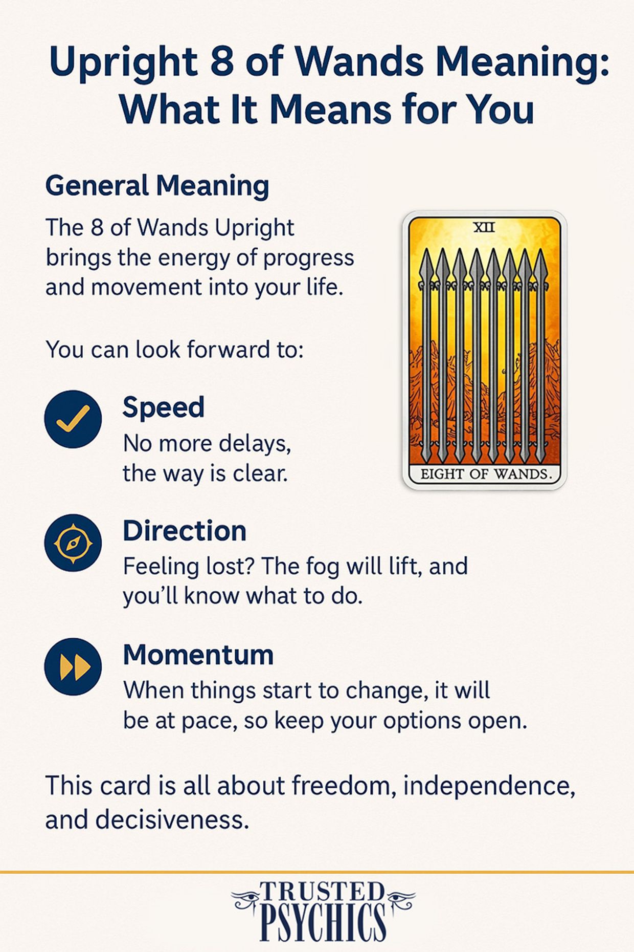 8 of Wands Tarot Card - Infographic