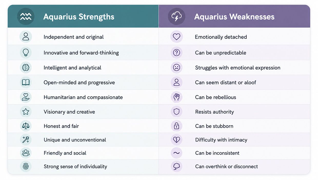 Aquarius Personality Traits - Strengths & Weaknesses Infographic