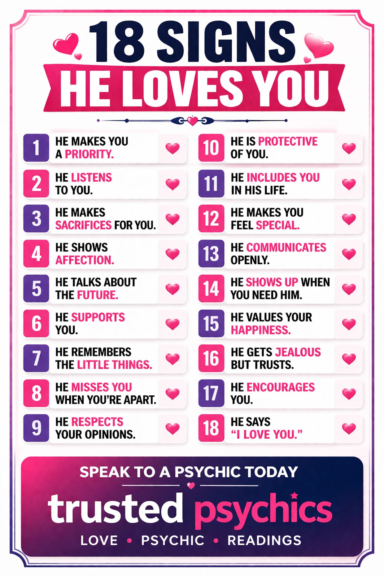 Does He Love Me? 18 Signs He Loves You - Infographic