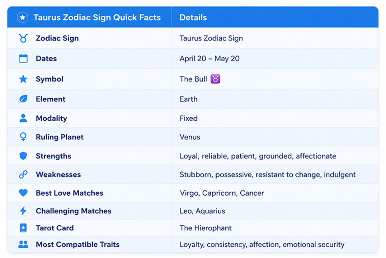 Who Is Taurus Most Compatible With in Love & Relationships? Zodiac Sign Quick Facts Infographic