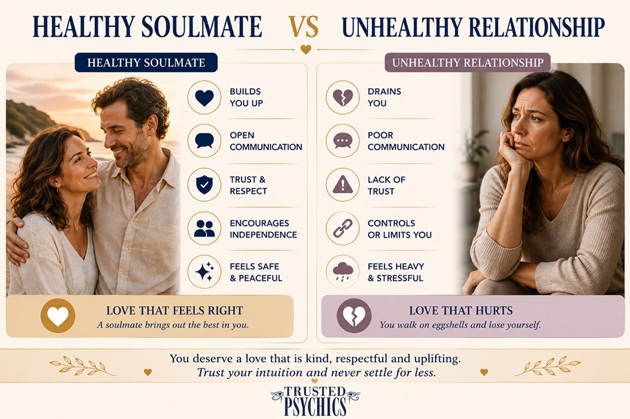 Healthy Soulmate vs Unhealthy Relationship Infographic - Trusted Psychics Australia